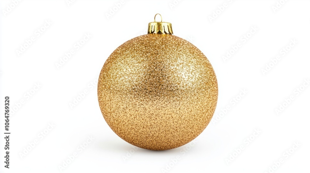 Classic golden Christmas ball with a matte finish and subtle sparkle, isolated on white Classic golden Christmas ball with a matte finish and subtle sparkle, isolated on white