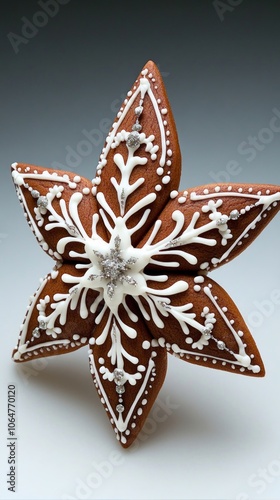 A stunning gingerbread snowflake adorned with intricate icing designs, ideal for celebrating New Year's Eve and creating festive moments with friends and family