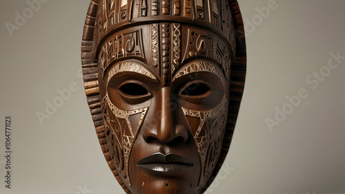 Traditional West African wooden tribal mask on a transparent background photo