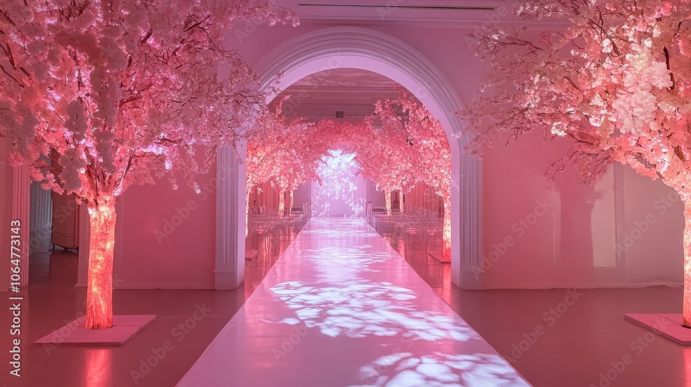 Obraz premium Elegant Pink Cherry Blossom Event Venue Decor