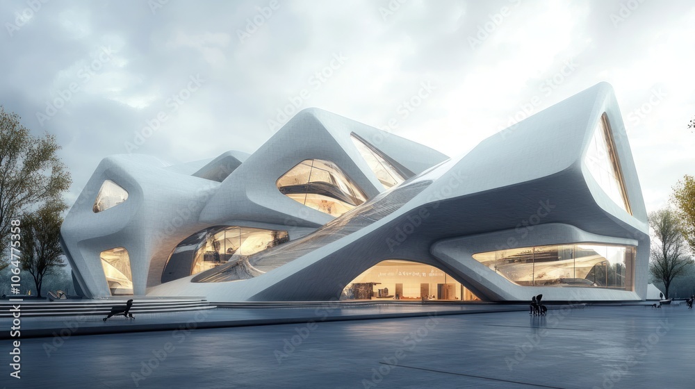 A striking modern museum with unique geometric shapes A striking modern museum with unique geometric shapes