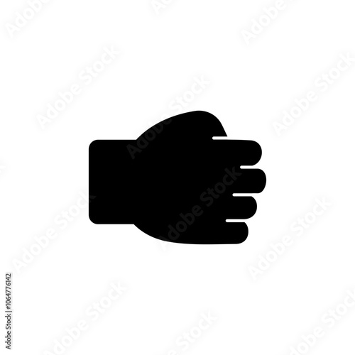 Punch, Clenched Fist, Power Hand Solid Flat Vector Icon Isolated on White Background.