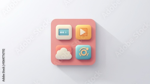 Stylish flat icons for mobile apps featuring messaging video and weather functions