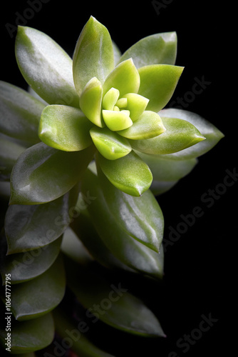 Succulent Sedum adolphi or echeveria adolphii coppertone stonecrop or golden Sedum, species of succulent plant in family Crassulaceae. Floral background selective focus vertical image with copyspace. photo