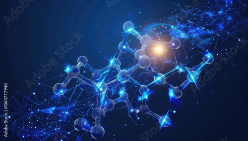 Abstract Blue Molecular Structure with Glowing Connections