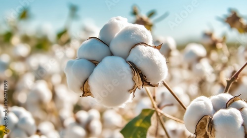 Cotton plant blooming in field under bright sunlight