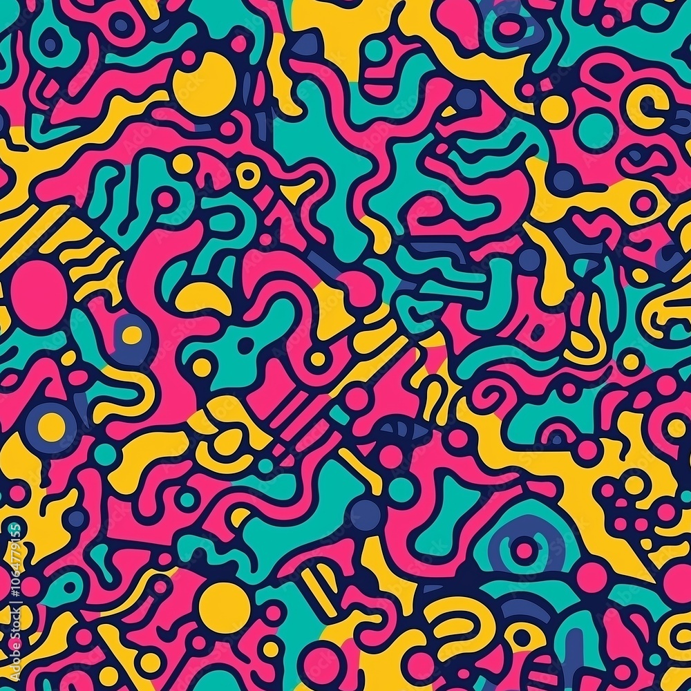 Abstract colorful geometric pattern with vibrant fluid shapes and bold lines in blue, yellow, pink, and green hues Abstract colorful geometric pattern with vibrant fluid shapes and bold lines in blue, yellow, pink, and green hues
