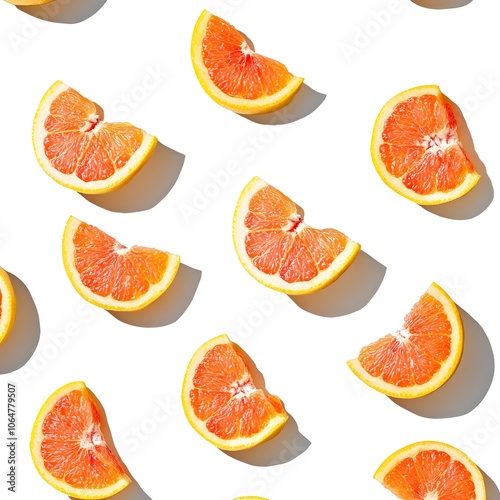 Fresh Grapefruit Slices on White Background