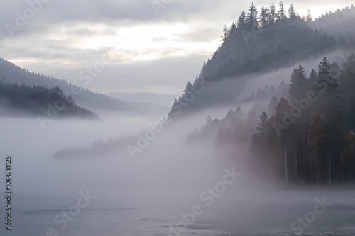 A  sunlight foggy scene with nature in the background