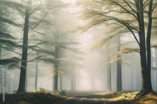 A  sunlight foggy scene with nature in the background