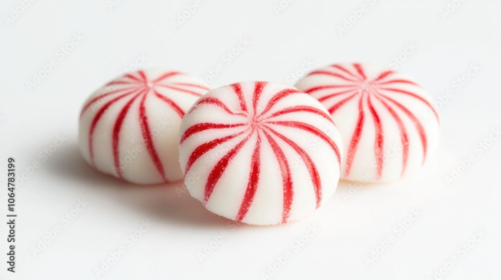 Mini peppermint candy cane with classic red and white stripes, isolated on a clean white background Mini peppermint candy cane with classic red and white stripes, isolated on a clean white background