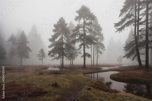 A  sunlight foggy scene with nature in the background