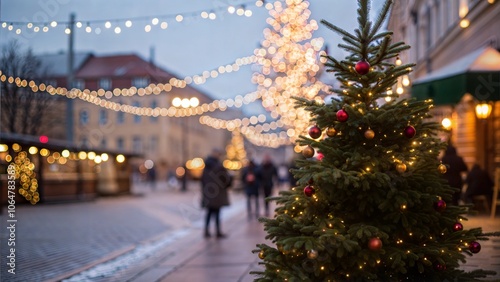 Defocused Christmas tree. Defocused Lights. Christmas tree background