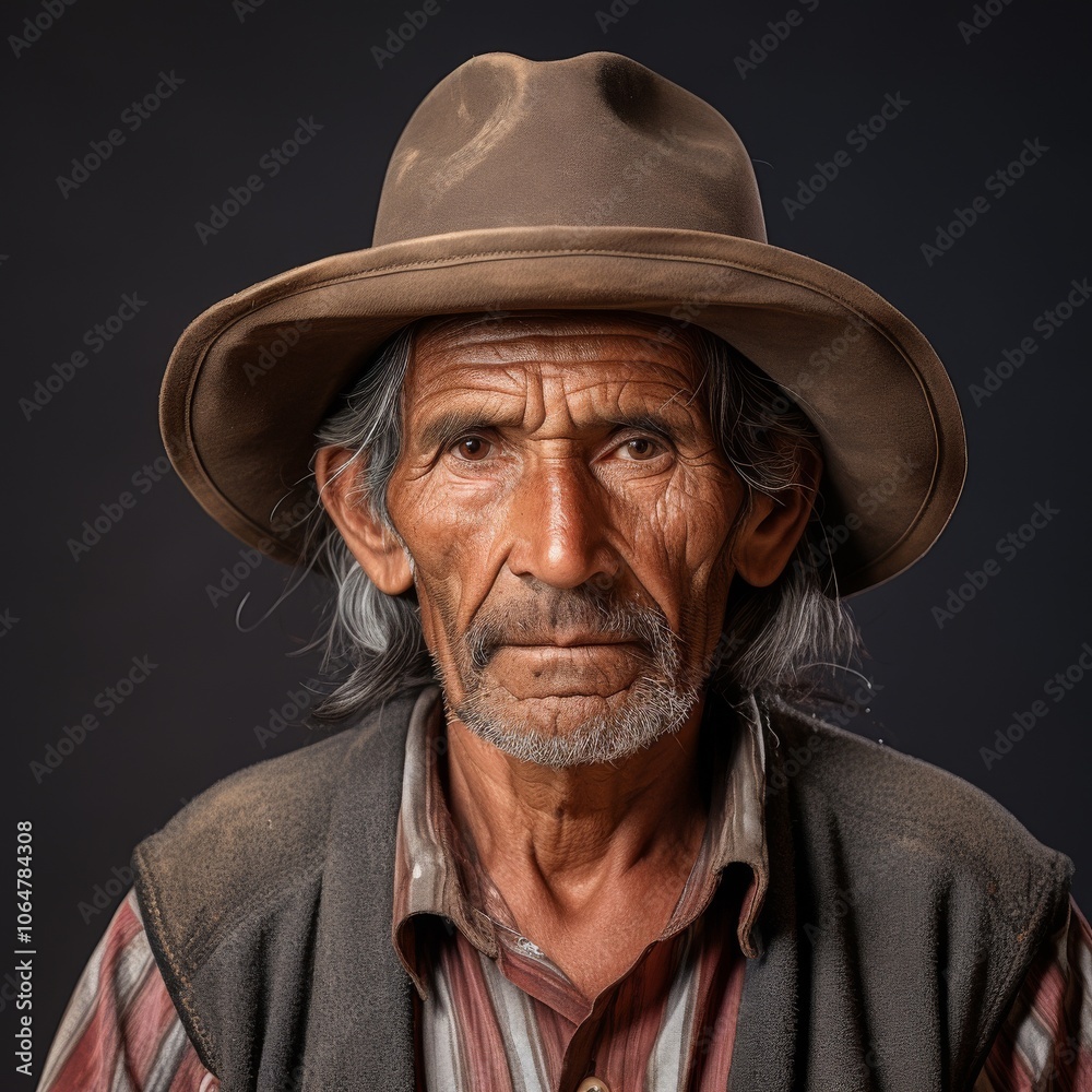 Bolivian old man in casual attire studio portrait against diverse backdrop Bolivian old man in casual attire studio portrait against diverse backdrop