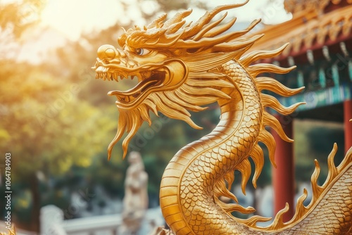 chinese golden dragon gold luxury color tone for background with generative ai photo