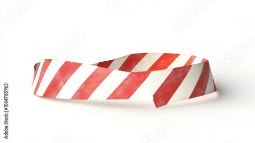 Red and white warning ribbon with a clear striped pattern, isolated on a white background