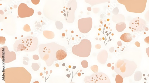 Abstract Neutral Pattern with Organic Shapes and Simple Flowers