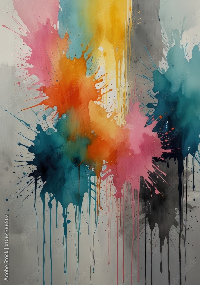Colorful abstract splashes of paint on a textured canvas background. Generative AI Colorful abstract splashes of paint on a textured canvas background. Generative AI
