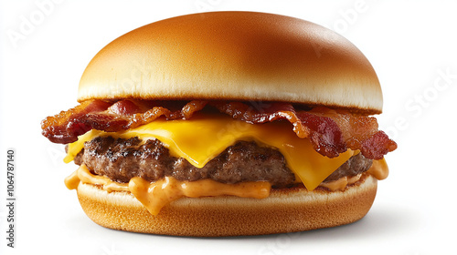 Hearty bacon cheeseburger with melted cheese and crispy