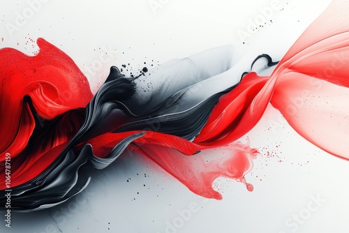 Dynamic red and black ink abstract on white background