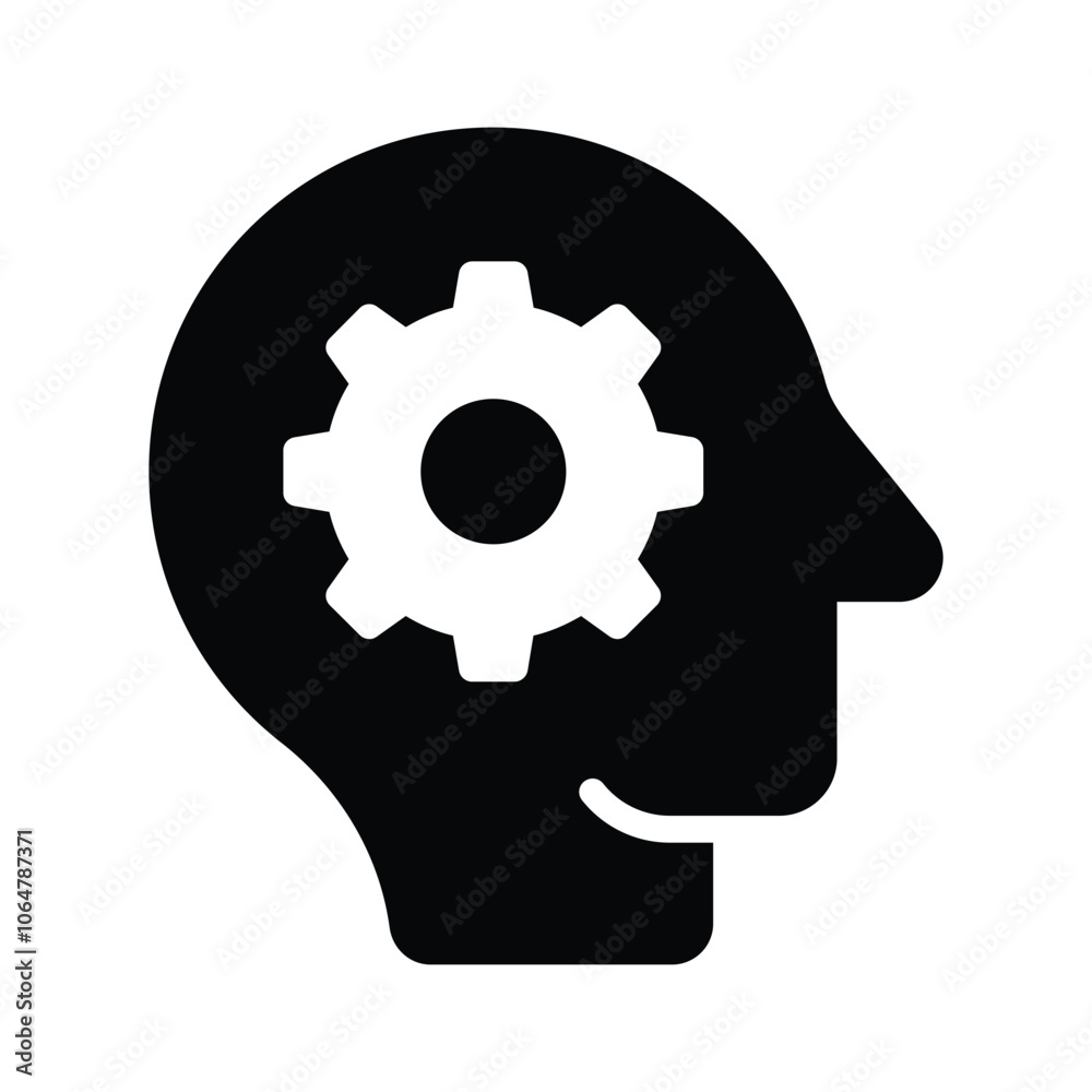 A head with a gear, representing strategic thought and planning A head with a gear, representing strategic thought and planning