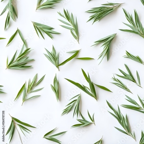 Green leaves pattern on white background