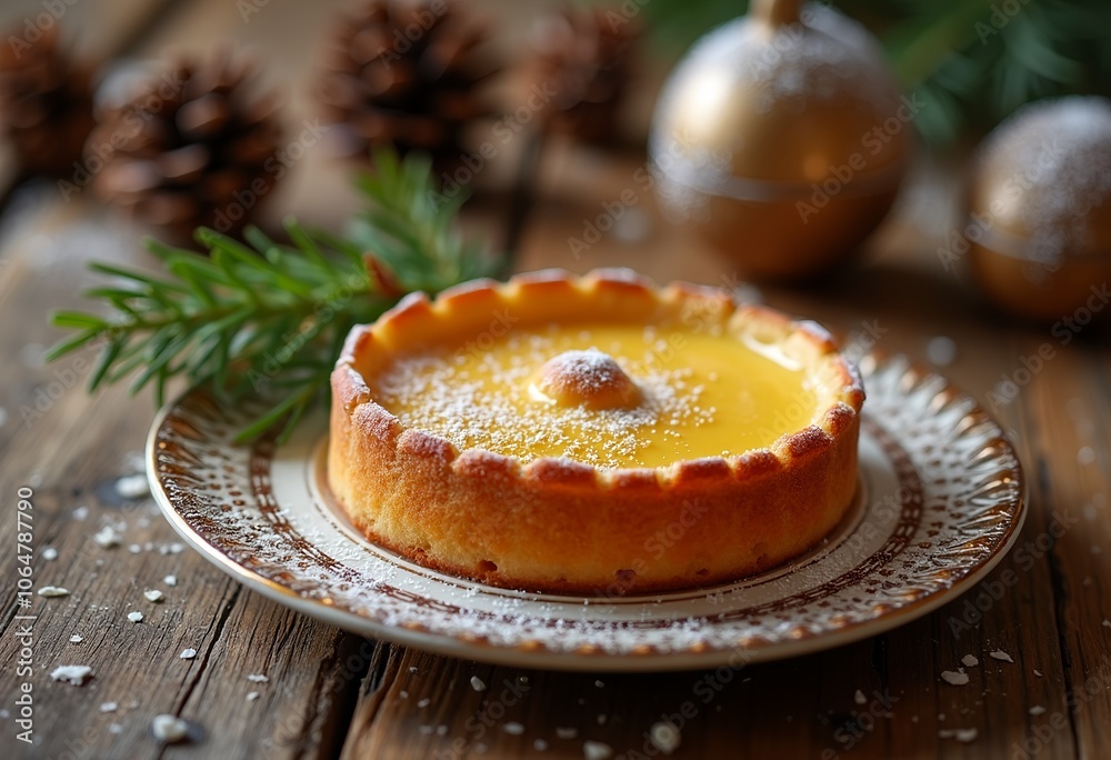 Delicious creamy pie served on a decorative plate with festive pinecones in a cozy setting
Delicious creamy pie served on a decorative plate with festive pinecones in a cozy setting