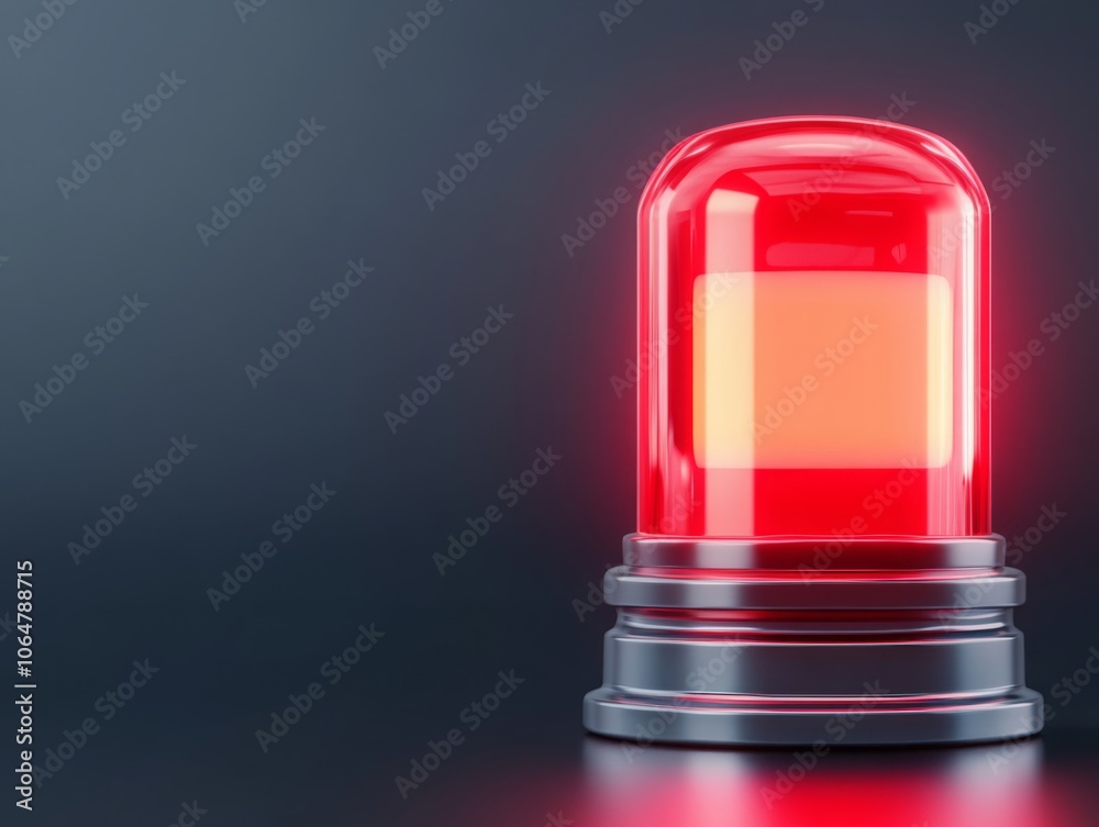glowing red ambulance beacon isolated on a dark background, ambulance flasher. glowing red ambulance beacon isolated on a dark background, ambulance flasher.