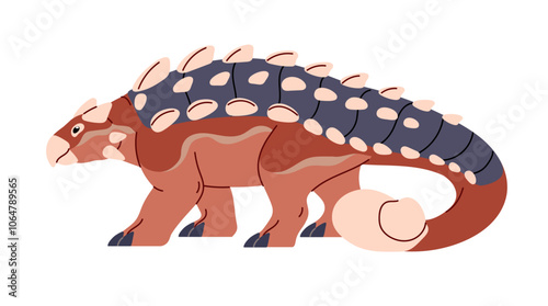 Ankylosaurus. Armored dinosaur with tail club, covered with plates back. Prehistoric reptile. Herbivorous animal of Jurassic era. Paleontology. Flat isolated vector illustration on white background