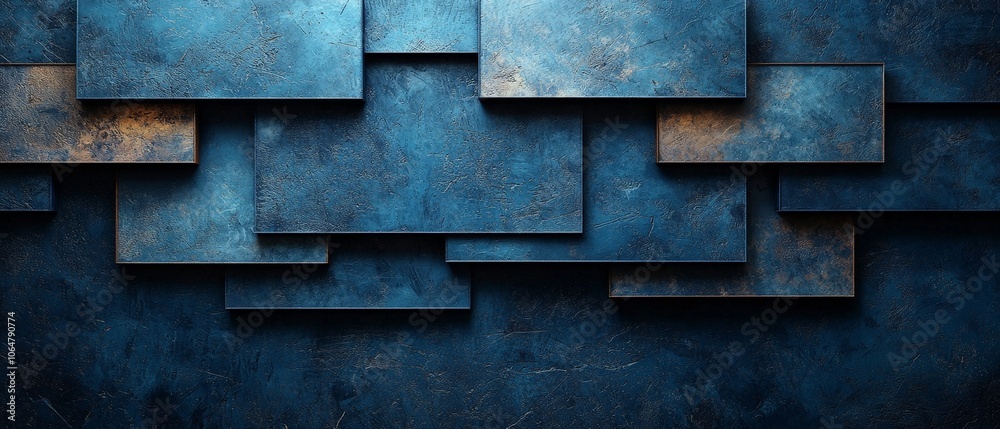 A textured blue wall composed of layered rectangular panels. A textured blue wall composed of layered rectangular panels.