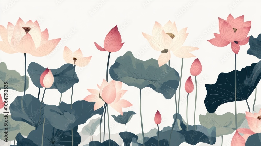 Obraz premium Elegant Lotus Flowers in Soft Pastel Colors