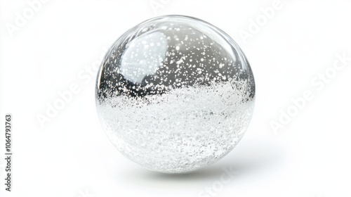 Transparent glass Christmas ball with white snow inside, isolated on a white background for a delicate look