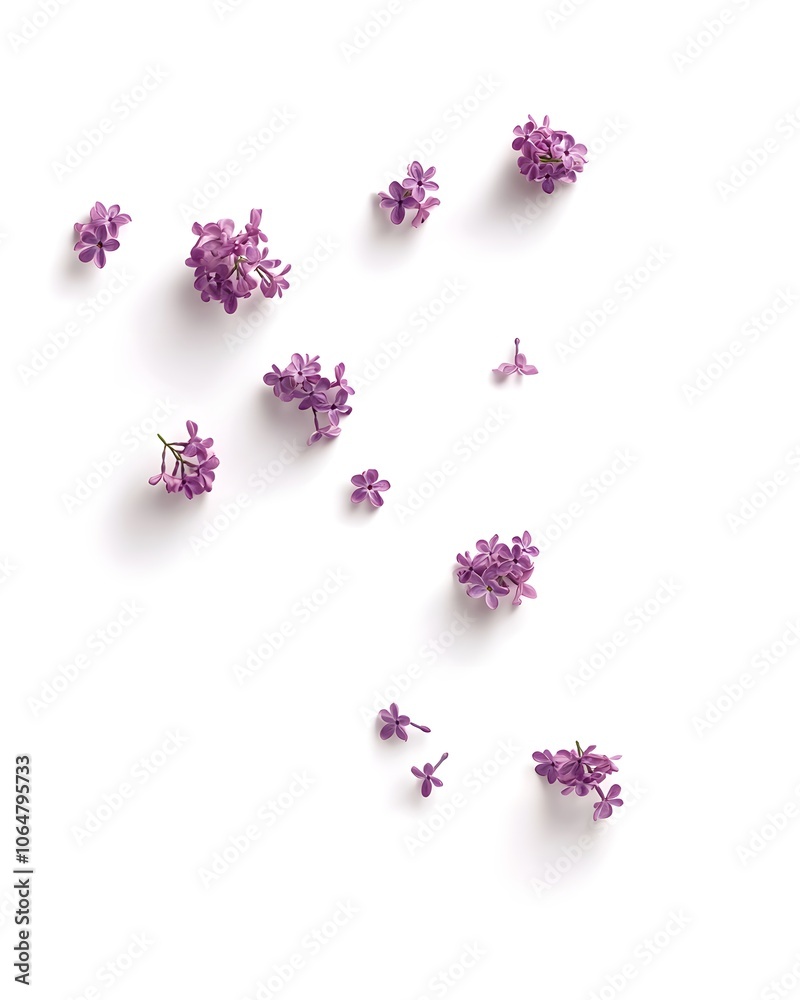 Obraz premium Lilac Flowers Scattered on White Background