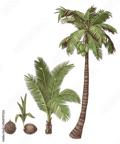 Coconut palm tree growth cycle