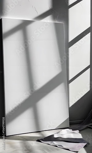 Minimalist Blank White Canvas with Copy Space on Textured Wall Background – Perfect for Branding, Artwork, and Advertising Mockups