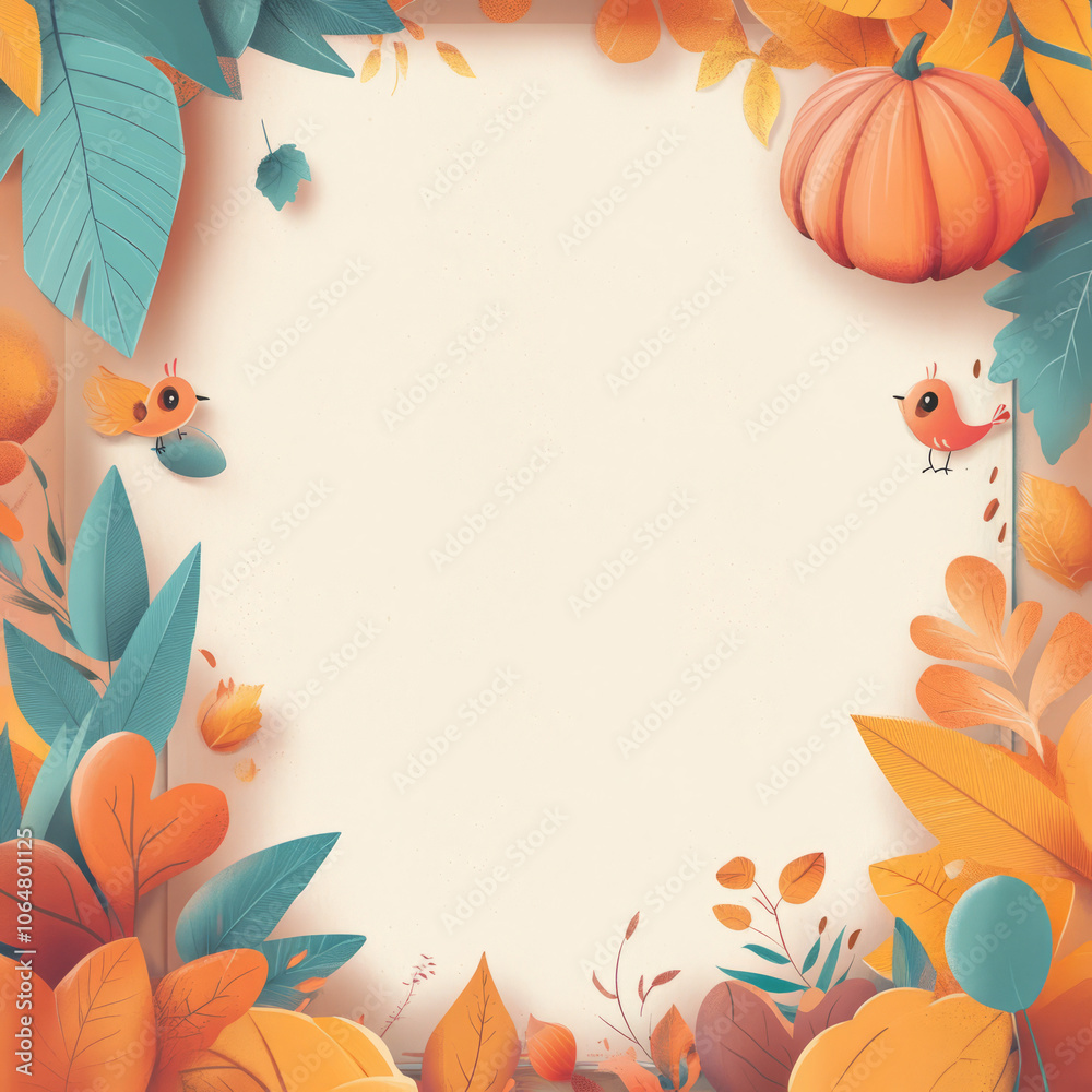 Fototapeta premium Autumn floral frame vector illustration with leaves and flowers for card design,Thanksgiving Design,Generated By Ai