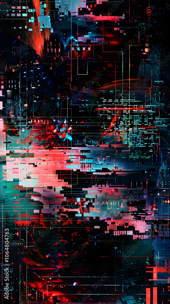 Fototapeta premium Abstract digital glitch world with erratic data streams and shifting pixel patterns