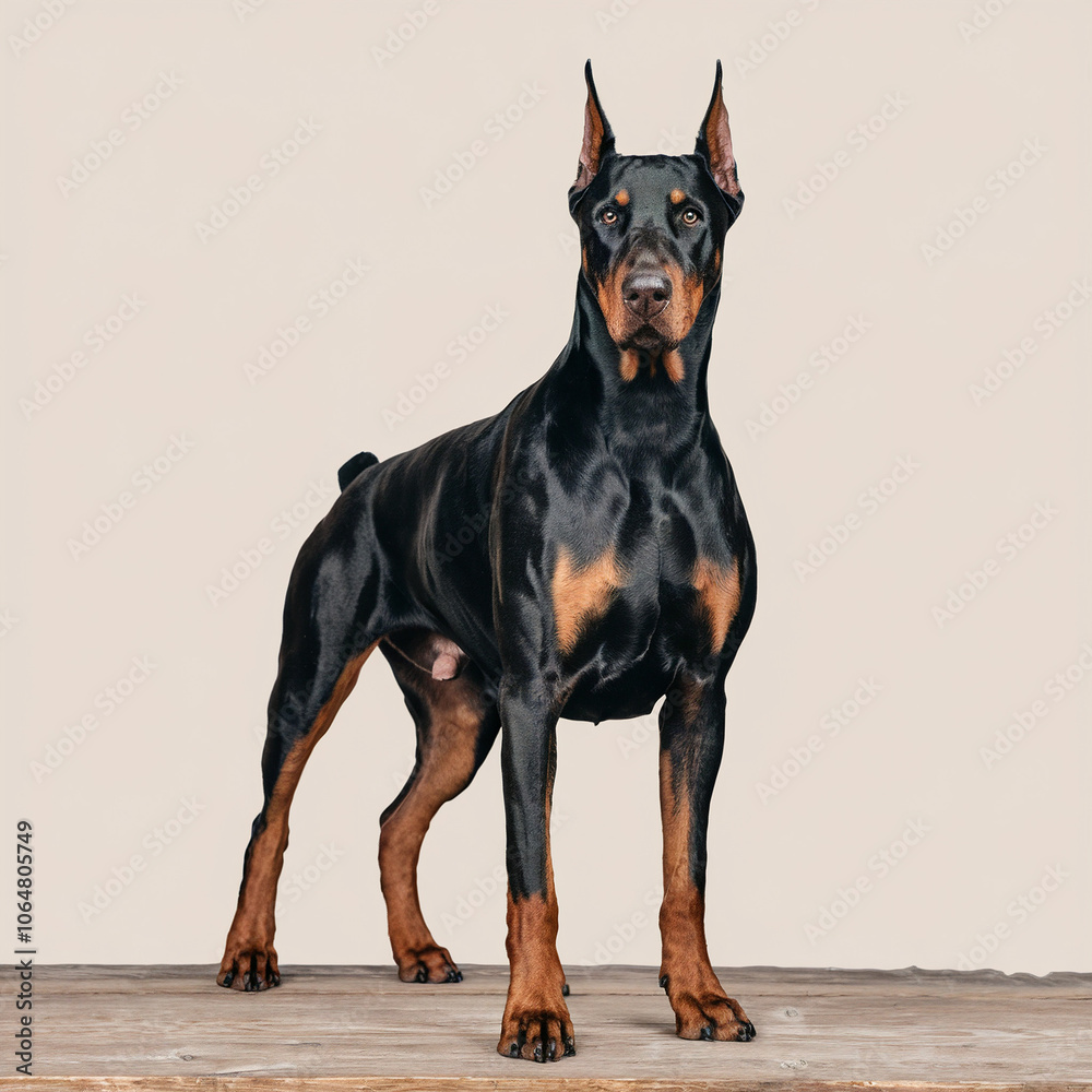 Black and Tan Doberman Pinscher Standing on Wood
