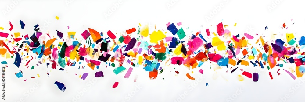 Obraz premium A vibrant splash of confetti in various shapes and colors on a clean white background, adding a celebratory touch. 