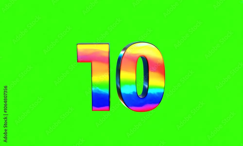 Fantastic effect rainbow color 10 number with green screen. Generative AI Fantastic effect rainbow color 10 number with green screen. Generative AI