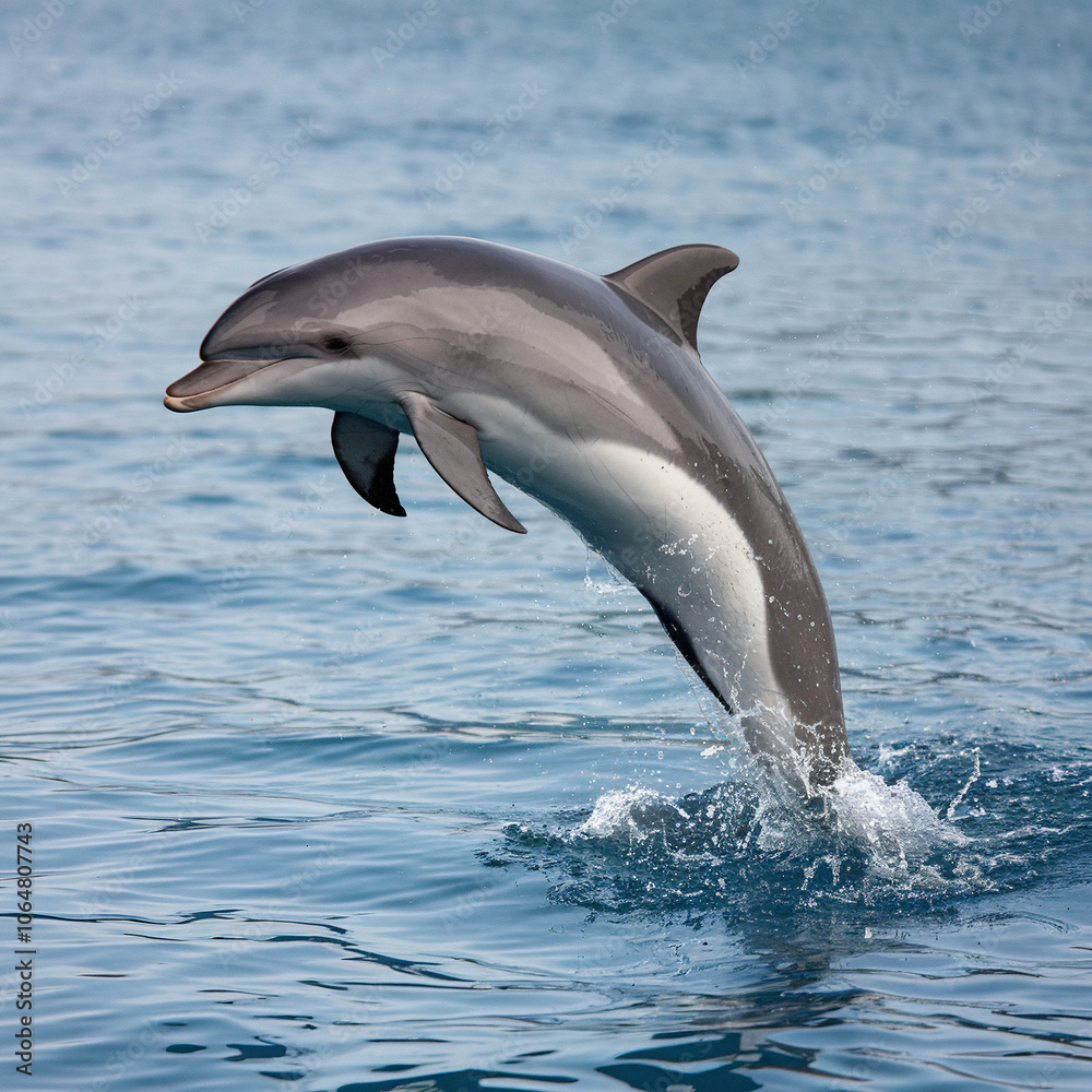 Fototapeta premium Dolphin Leaping from Water, Ocean Splash