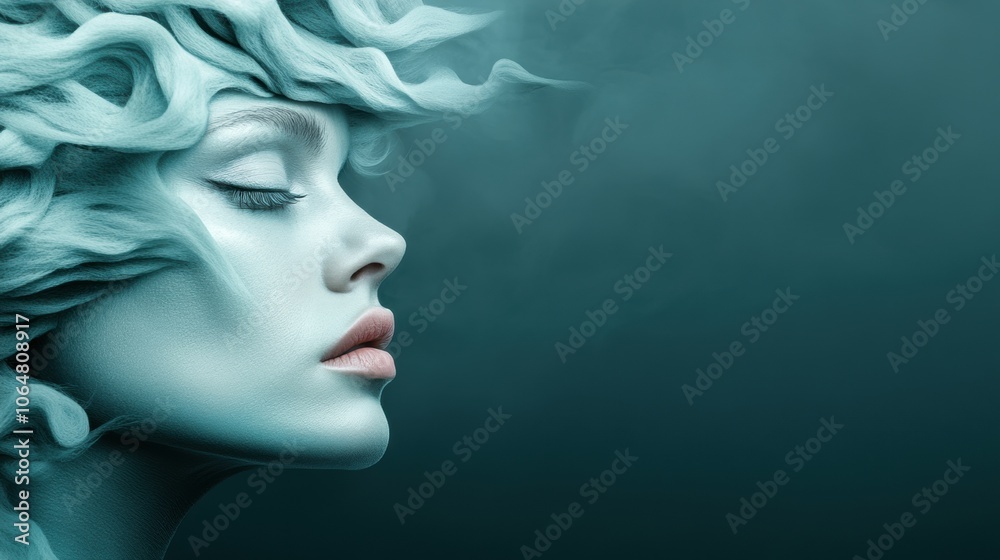 Mystical woman with flowing hair in a serene, dreamlike atmosphere, AI Mystical woman with flowing hair in a serene, dreamlike atmosphere, AI