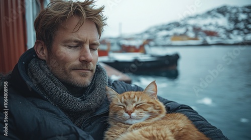 Man working from a home office while his cat sleeps nearby, showcasing the benefits of remote work for achieving a harmonious work-life balance photo