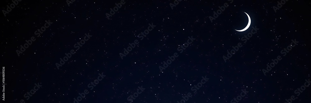 Dark canvas of the starry night sky with twinkling stars and a bright crescent moon, stars, astronomy, astronomical objects Dark canvas of the starry night sky with twinkling stars and a bright crescent moon, stars, astronomy, astronomical objects