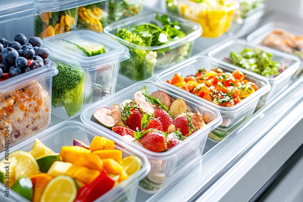 Fresh Food in Plastic Containers in Refrigerator. Fresh Food in Plastic Containers in Refrigerator.