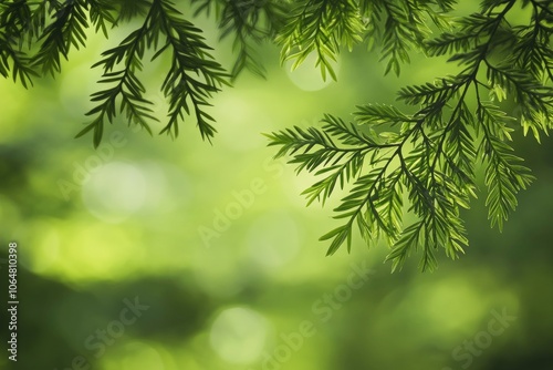 Closeup of Beautiful green christmas leaves of Thuja trees on green background. Thuja twig, Thuja occidentalis is an evergreen coniferous tree. Platycladus orientalis, with generative ai photo