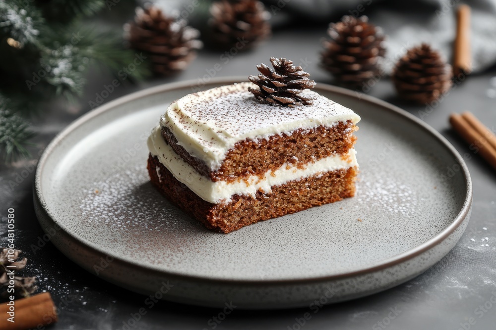 A slice of layered cake on a gray plate. Perfect for use in a recipe or blog post about cake. A slice of layered cake on a gray plate. Perfect for use in a recipe or blog post about cake.