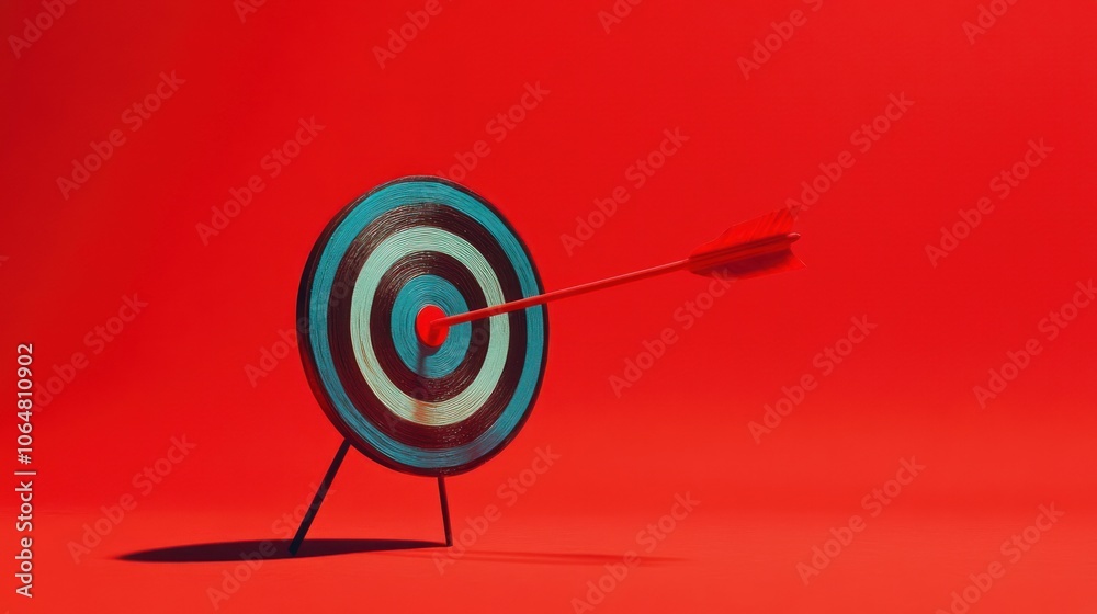 A bullseye target with an arrow striking the center against a vibrant red background. A bullseye target with an arrow striking the center against a vibrant red background.