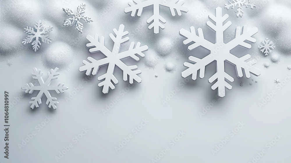 Elegant White Snowflakes on Frosted Winter Background.. Elegant White Snowflakes on Frosted Winter Background..