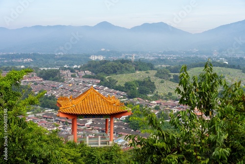 Scenic view of a traditional Asian pavilion at Perak Cave Temple, Ipoh, Malaysia photo
